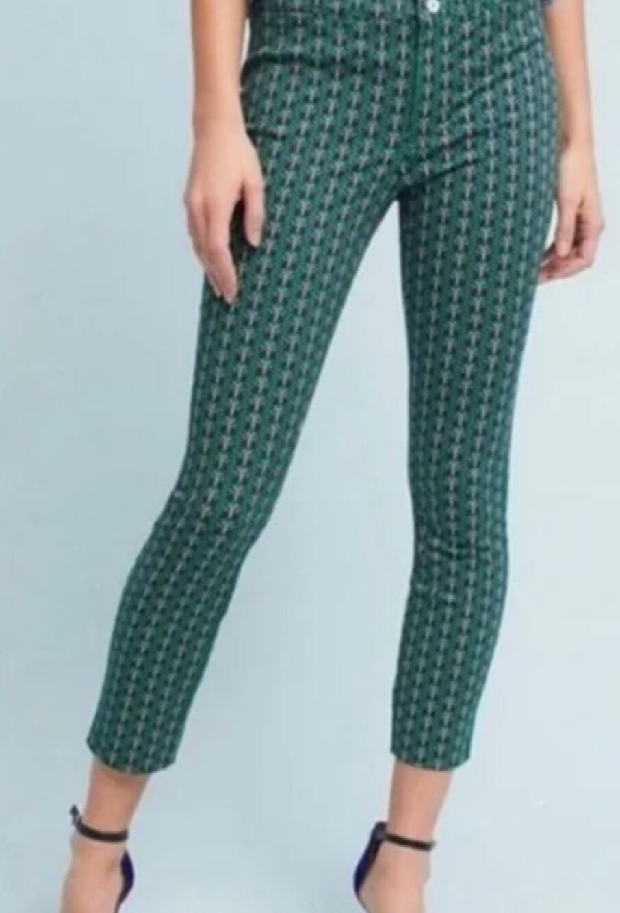 Anthropologie Butterfly Stretch Pixie Skinny Pants Green Navy Blue Size 4